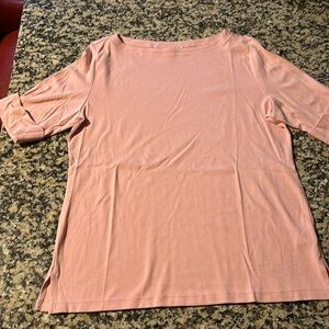 Karen Scott Scooped Neck Shirt Cuffed Short Sleeves Cotton Sz L Pink Like New